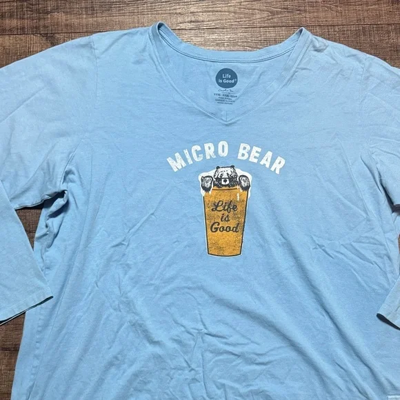Life Is Good Light Blue Micro Bear Long Sleeve Tee - Picture 4 of 14